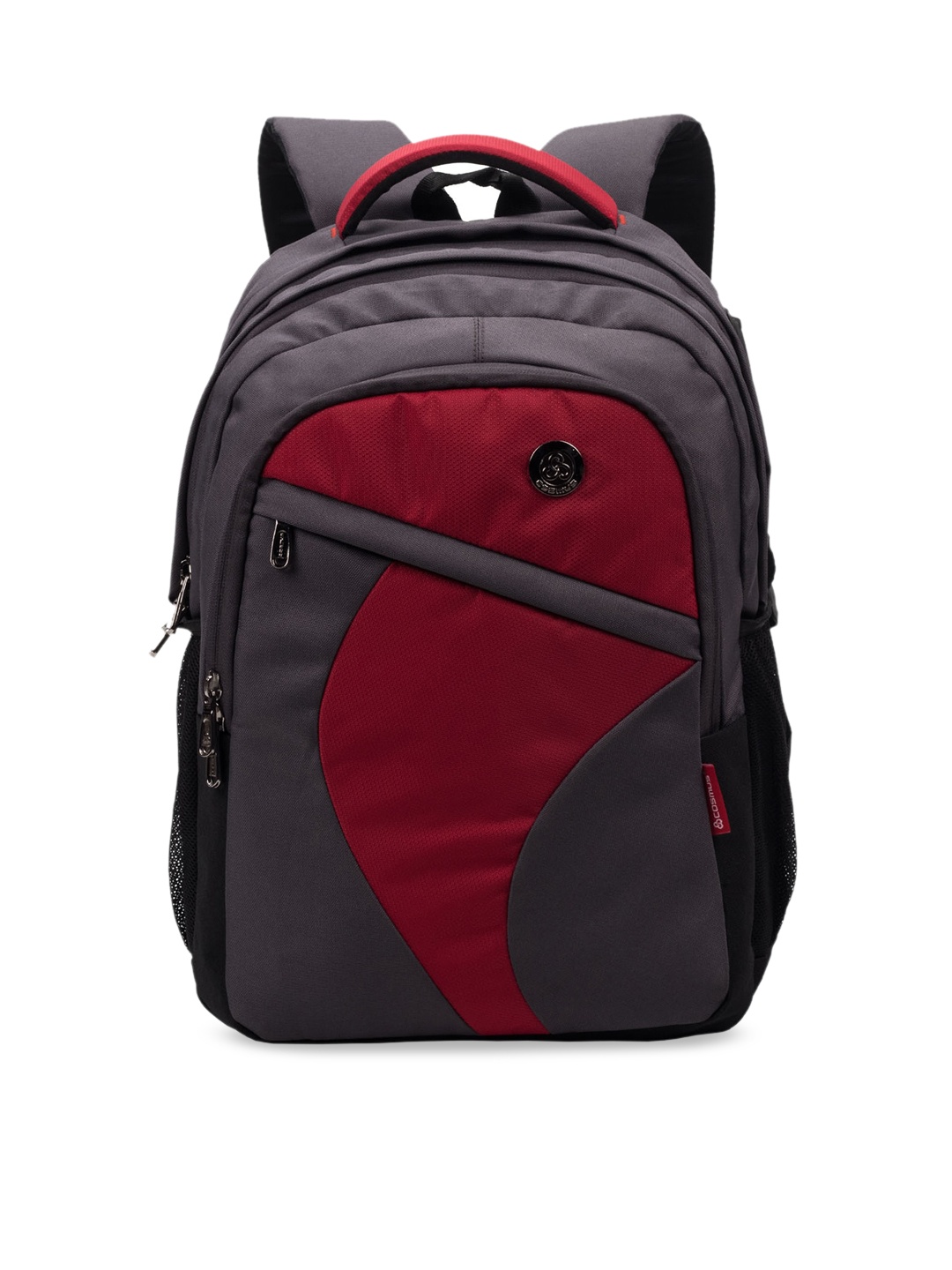

COSMUS Unisex Grey & Maroon Colourblocked Backpack