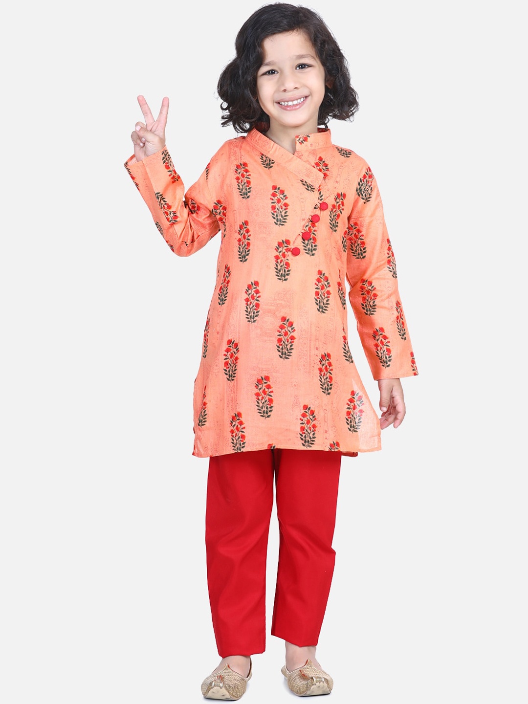 

BownBee Boys Peach-Coloured Printed Kurta with Pyjamas
