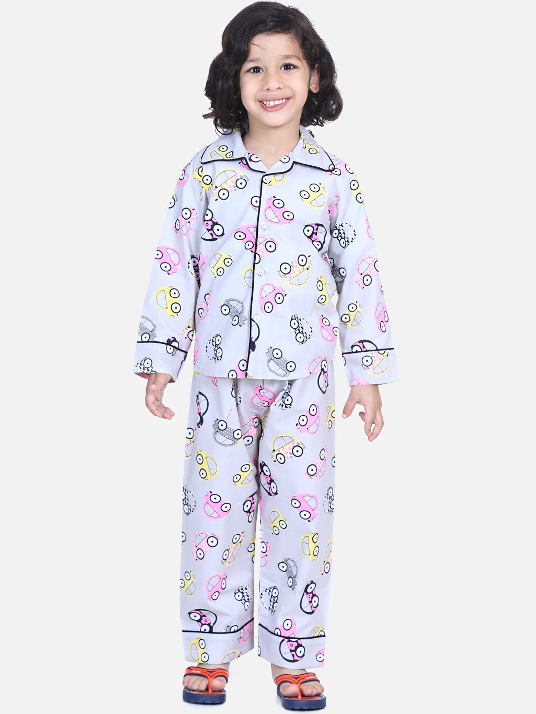

BownBee Boys Grey & Yellow Printed Night suit