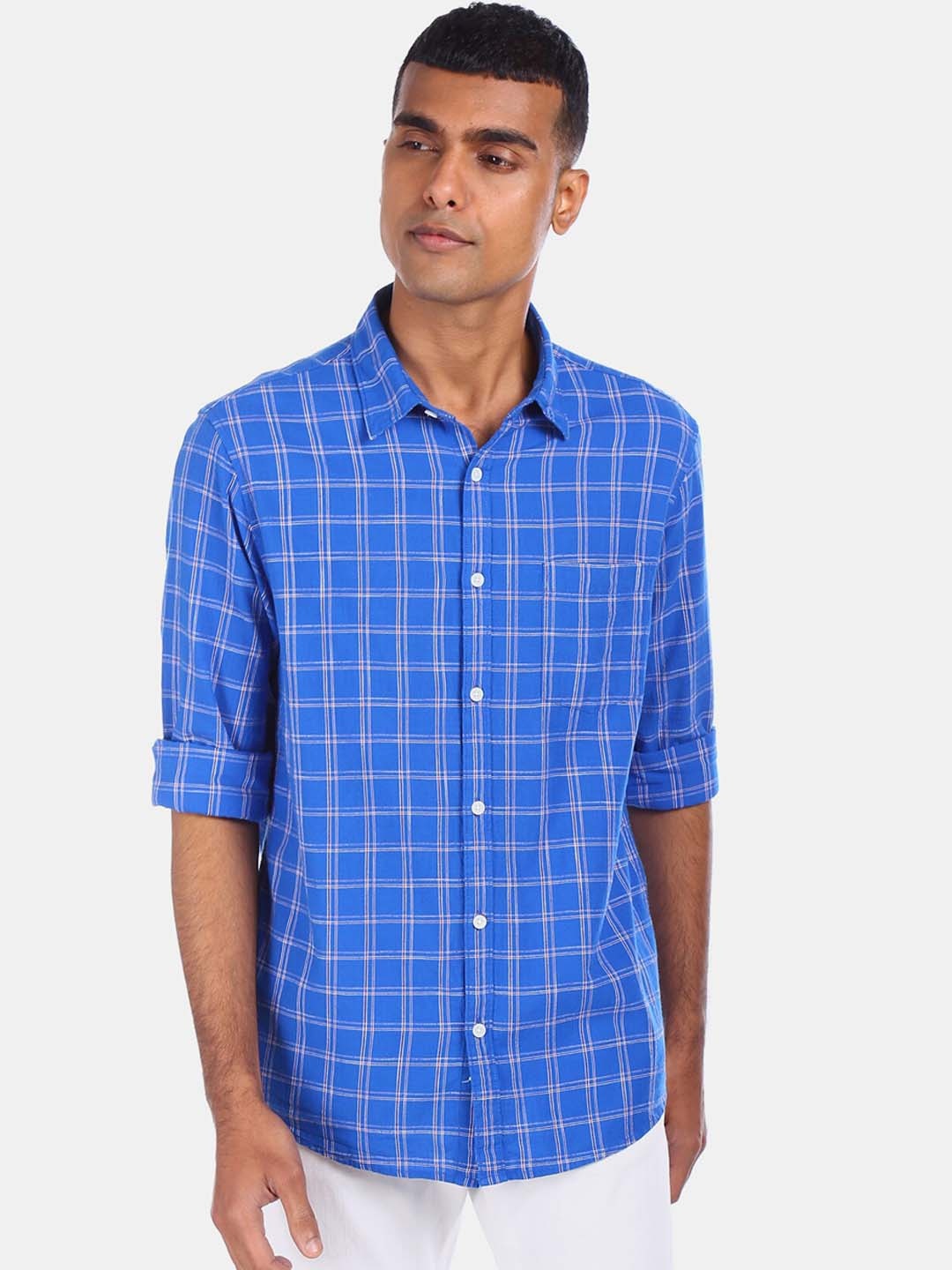

Ruggers Men Blue Regular Fit Checked Casual Shirt