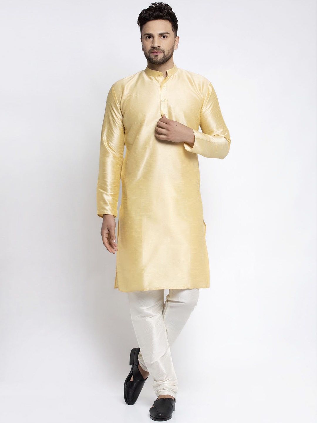 

Jompers Men Gold-Toned & Off-White Solid Kurta with Churidar
