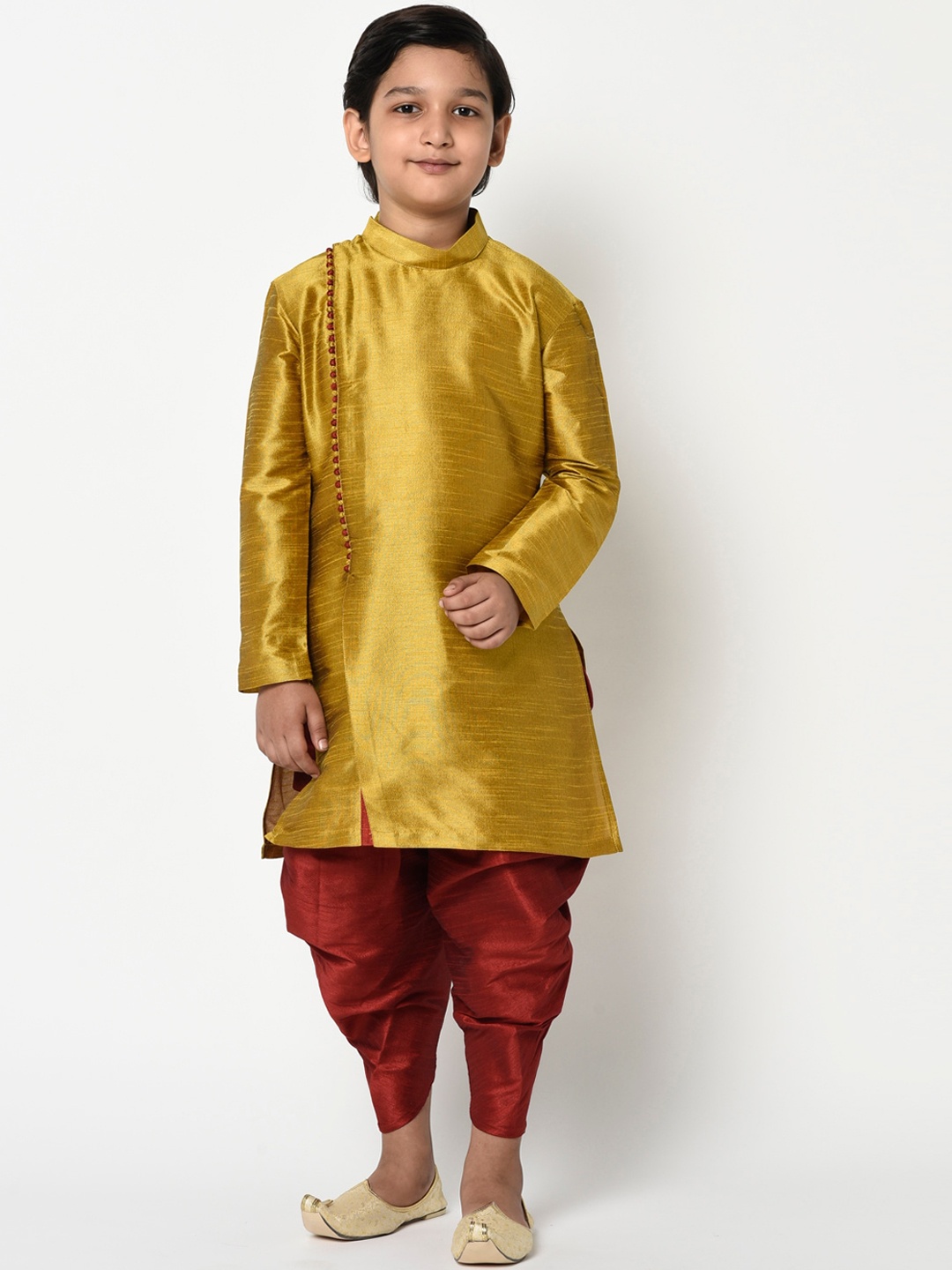

DEYANN Boys Yellow & Red Solid Kurta with Dhoti Pants