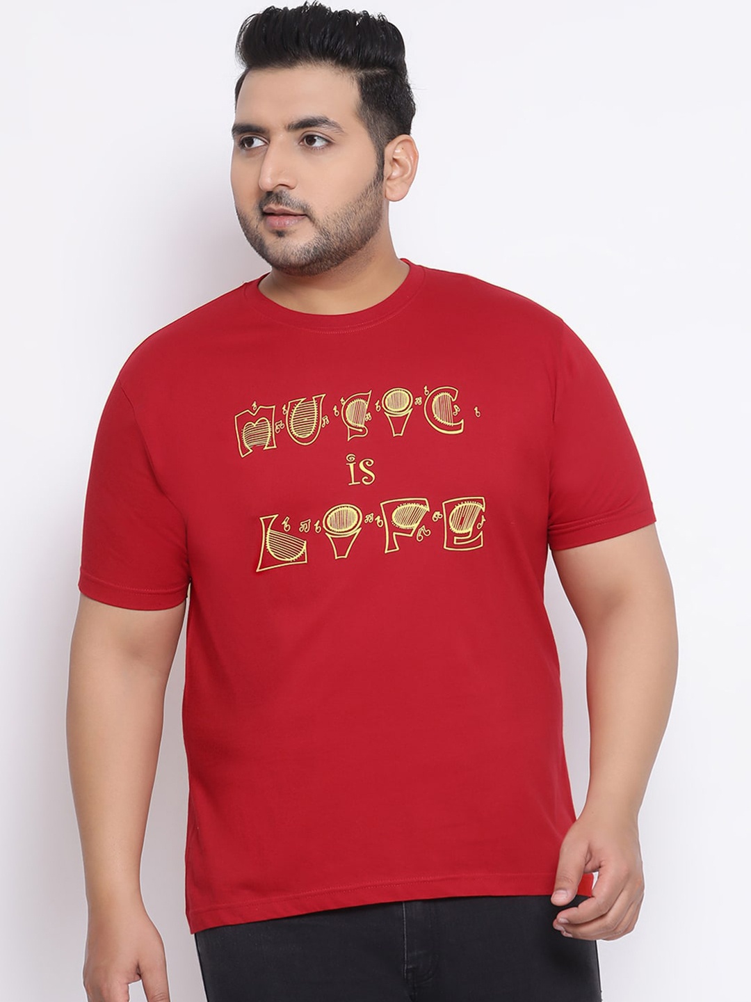 

YOLOCLAN Plus Size Men Red Solid Round Neck T-shirt