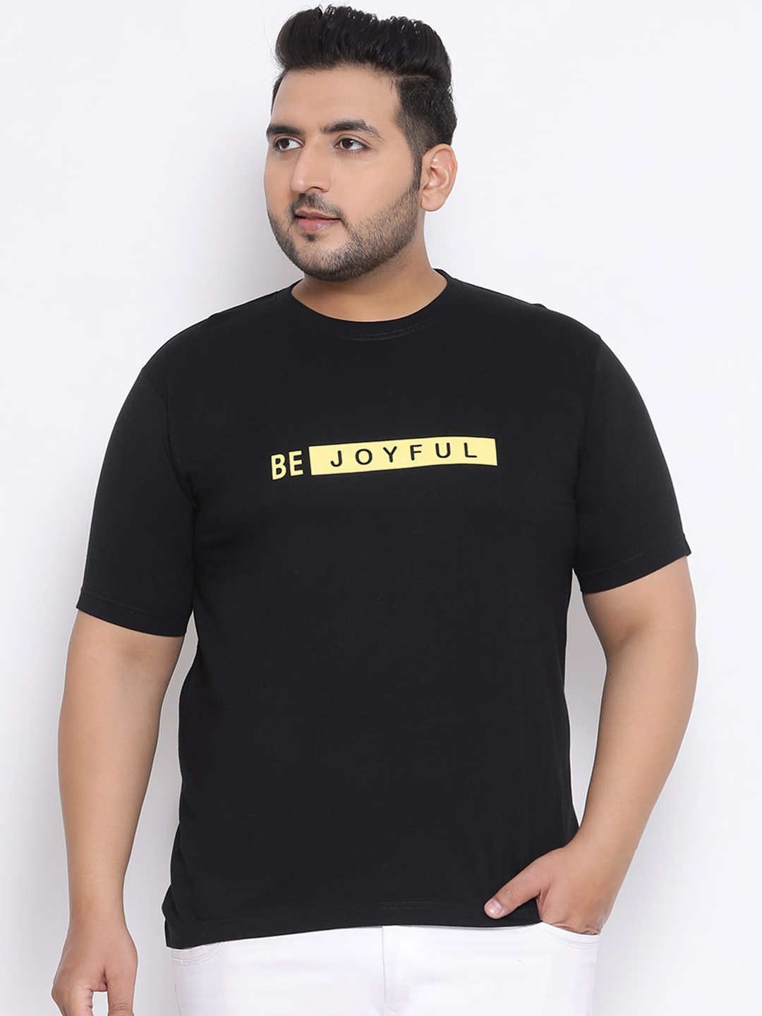 

YOLOCLAN Plus Size Men Black Solid Round Neck T-shirt