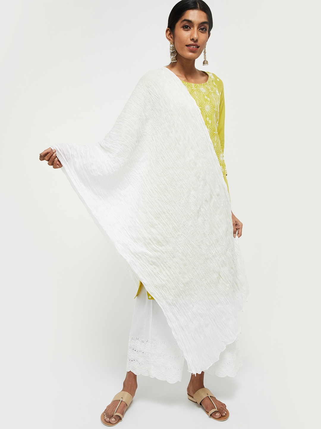 max White Solid Cotton Dupatta