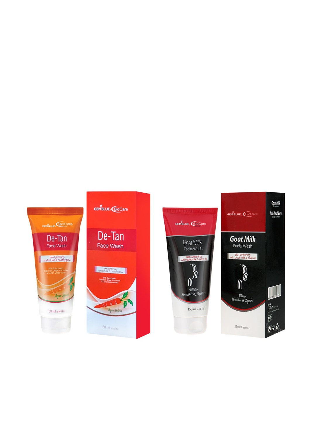 

GEMBLUE BioCare De Tan & Goat Milk Face Wash 150 ml each (combo of 2), Orange