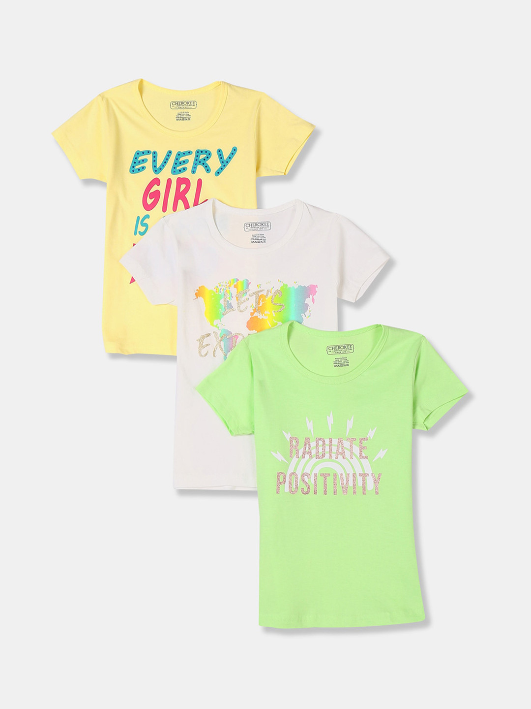 

Cherokee Girls Pack of 3 Printed Round Neck T-shirts, Yellow