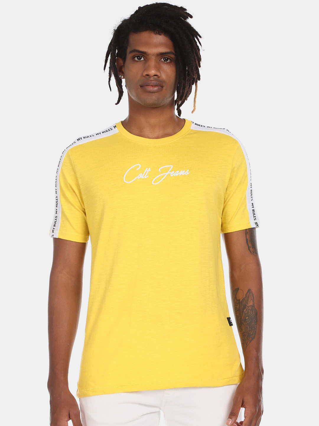 

Colt Men Yellow Printed Round Neck T-shirt