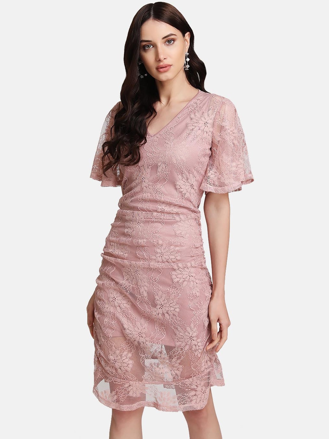 

Kazo Women Pink Self Design Fit and Flare Dress