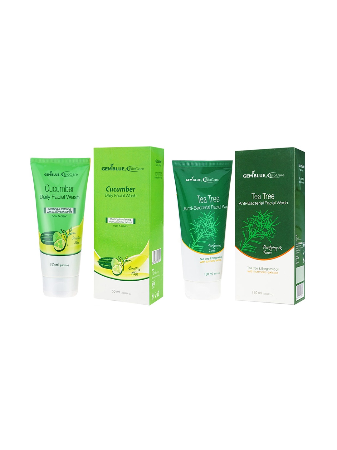 

GEMBLUE BioCare Cucumber & Tea Tree Face Wash 150ML each (COMBO OF 2), Green