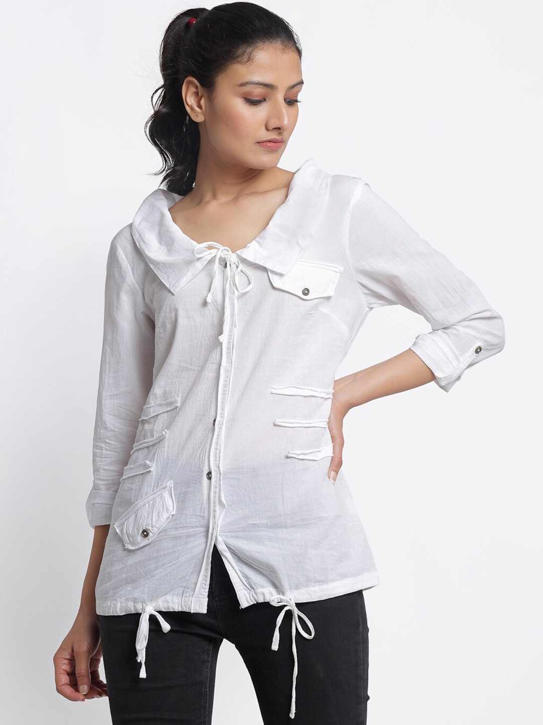 

DOOR74 Women White Regular Fit Solid Casual Shirt