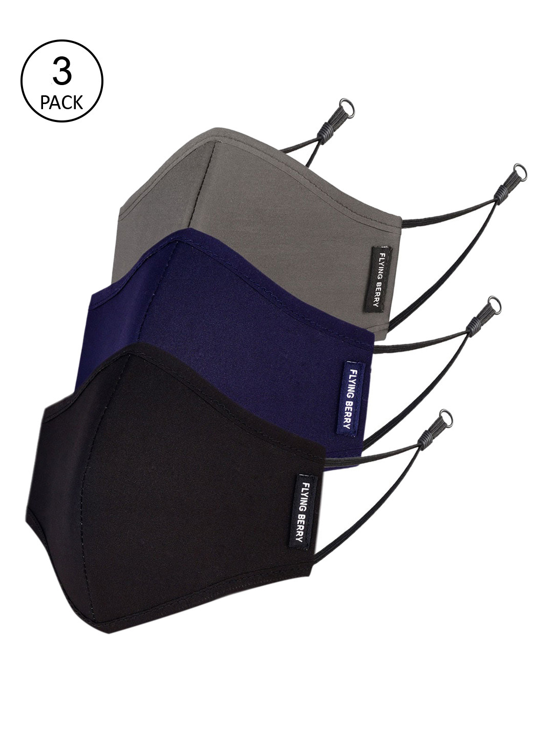 

FLYING BERRY Unisex Pack of 3 Anti Pollution 3-Ply ISO Certified Reusable Cloth Masks, Black