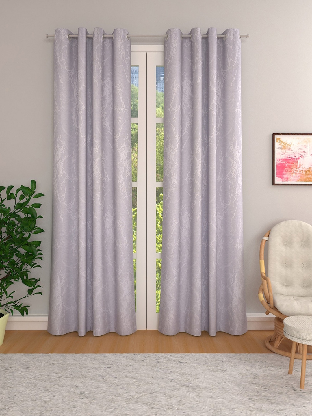 

ROMEE Silver-Toned & Blue Set of 2 Room Darkening Curtains