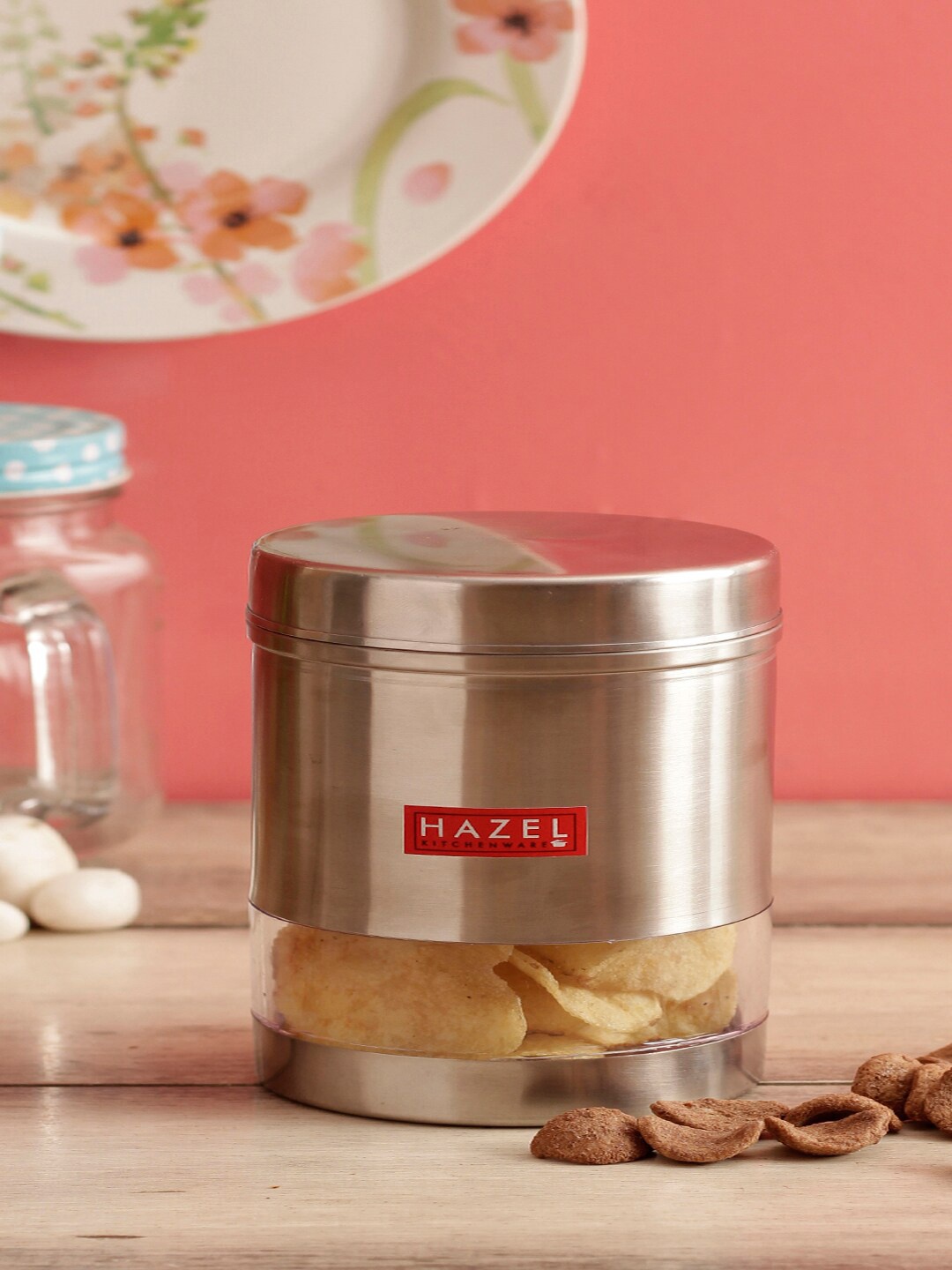 

HAZEL Set of 4 Silver-Toned & Transparent Stainless Steel Transparent Wide Mouth See Through Container 700 ml