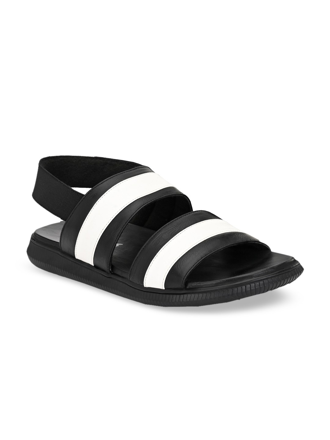 

BUCIK Men Black & White Striped Comfort Sandals