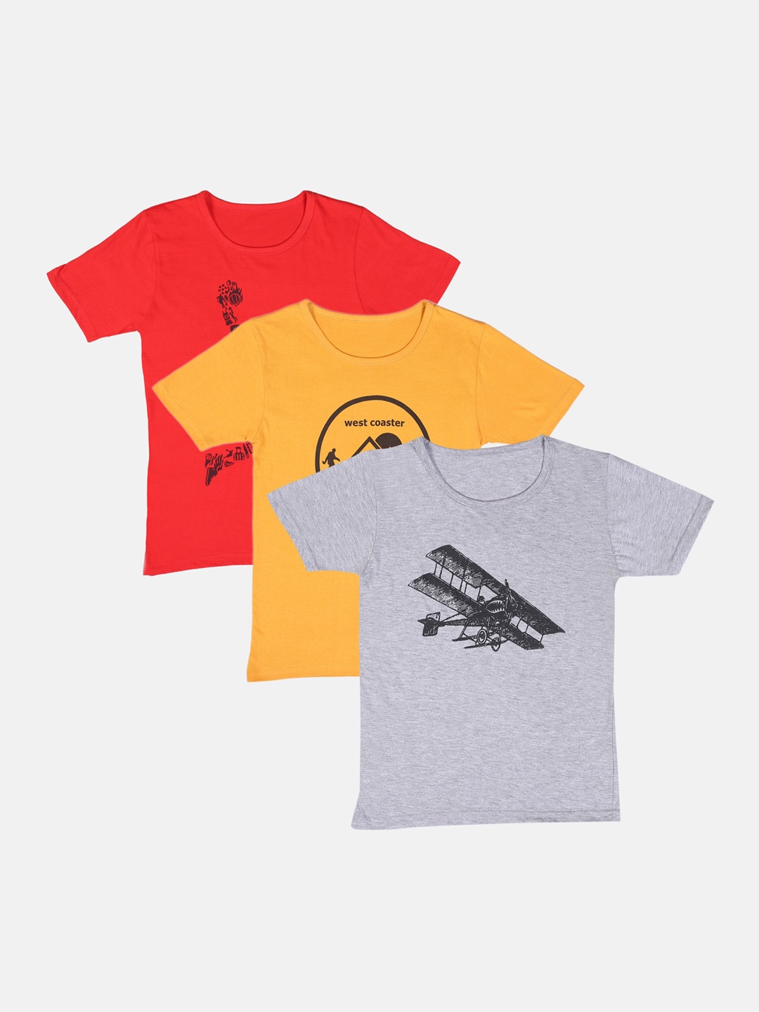 

TINY HUG Boys Pack Of 3 Printed Round Neck T-shirt, Grey