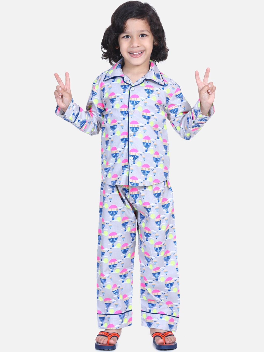 

BownBee Boys Blue & Pink Printed Night suit