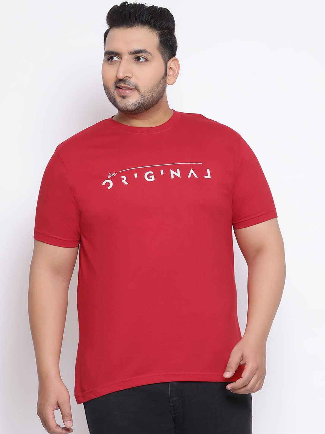 

YOLOCLAN Plus Size Men Red Printed Round Neck T-shirt