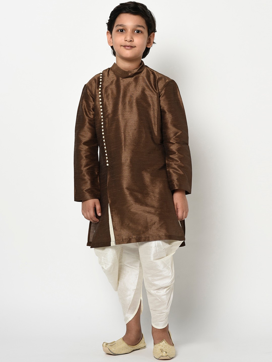 

DEYANN Boys Brown & Cream-Coloured Solid Kurta with Dhoti Pants