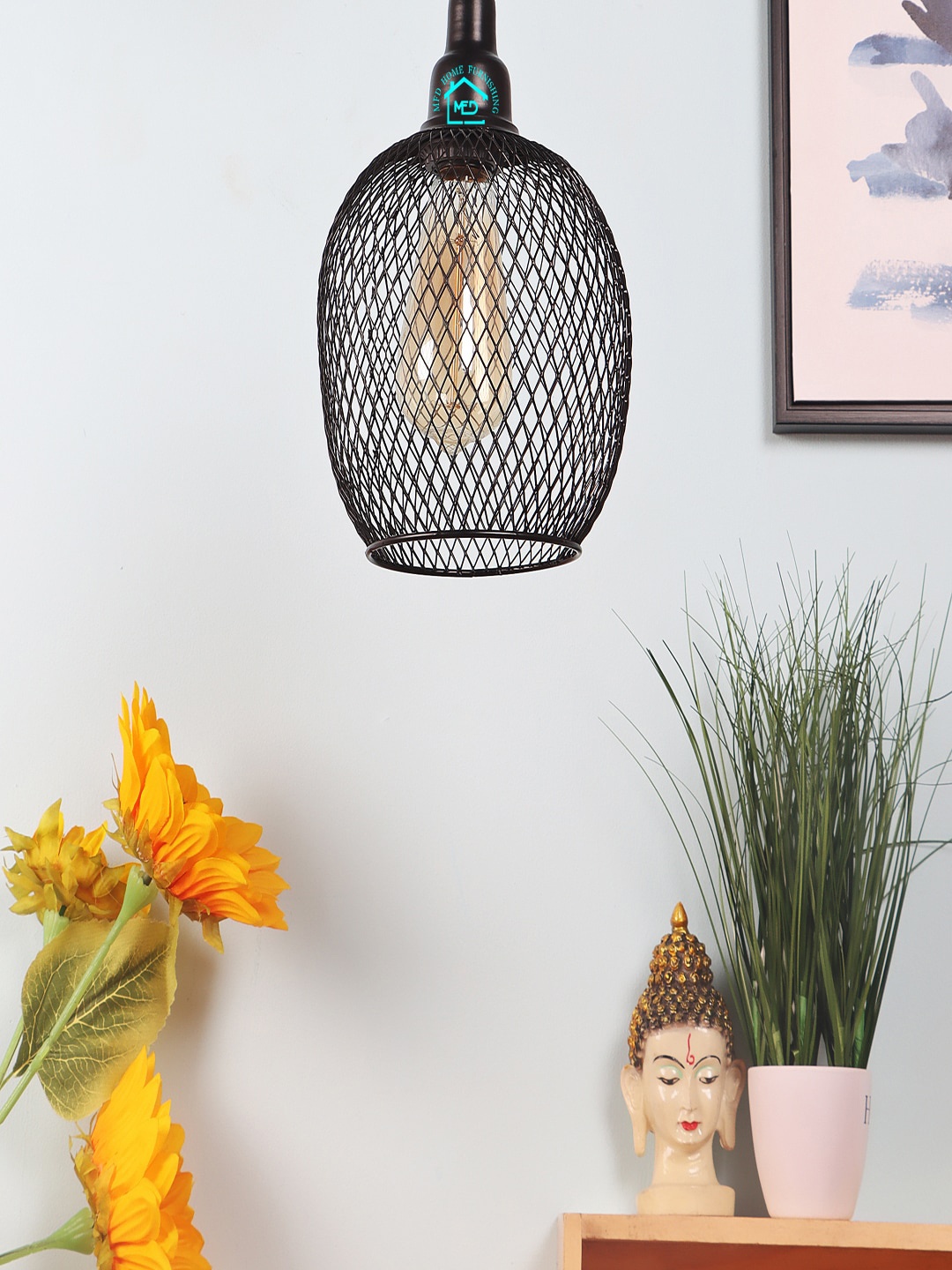 

MFD HOME FURNISHING Black Self Design Hanging Light