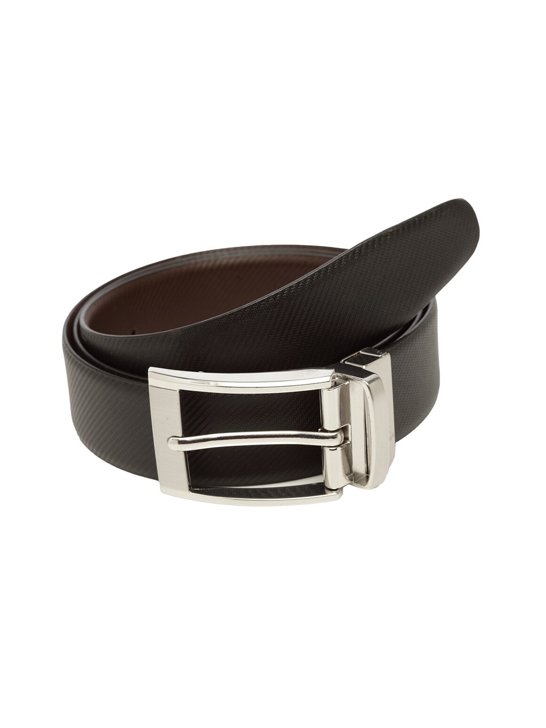 WELBAWT Men Black & Brown Textured Reversible Leather Belt