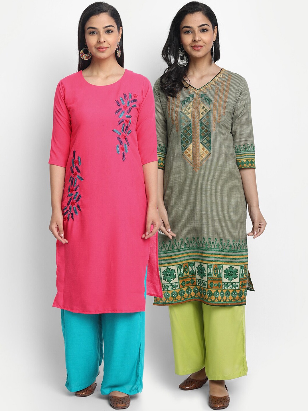 

7Threads Women Pack Of 2 Multicoloured Floral Embroidered Kurta, Multi
