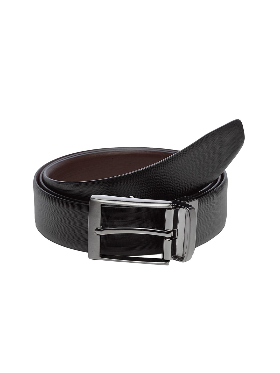 

WELBAWT Men Black & Brown Textured Leather Reversible Belt