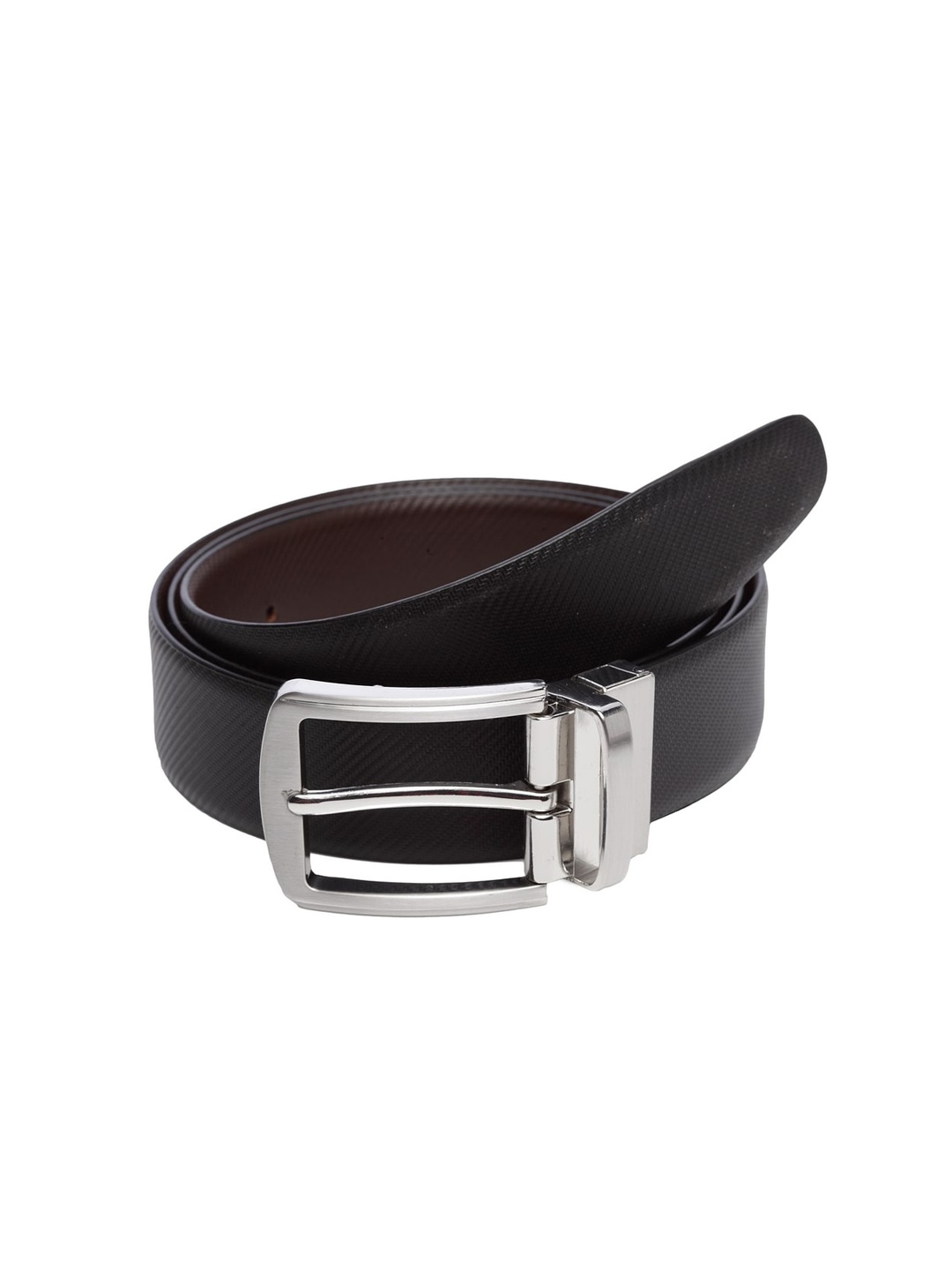 

WELBAWT Men Black & Brown Textured Reversible Leather Belt