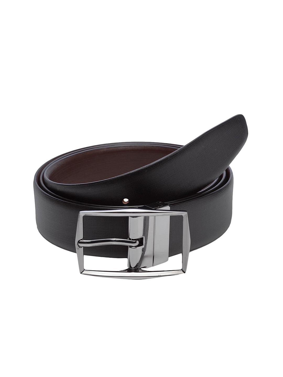 

WELBAWT Men Black & Brown Textured Leather Reversible Belt