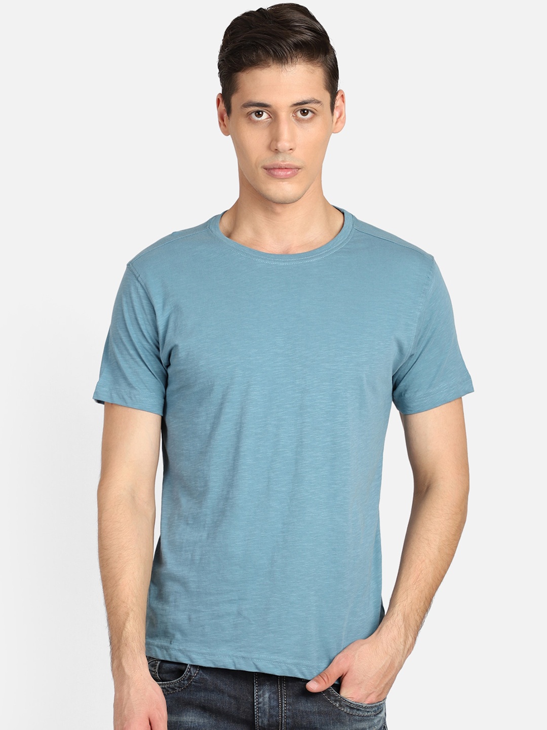 

PUNK Men Blue Solid Round Neck T-shirt