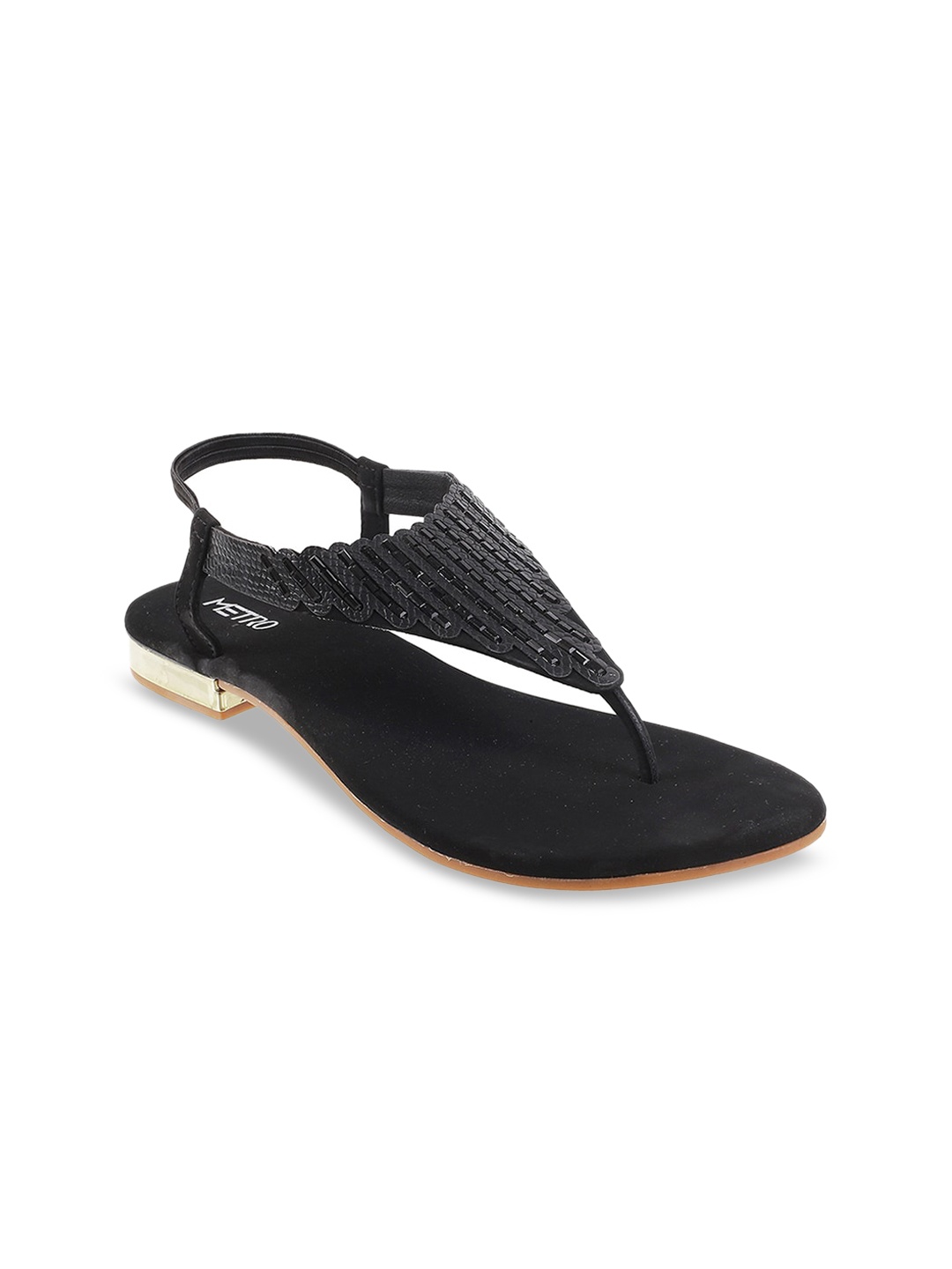 

Metro Women Black Embellished Open Toe Flats
