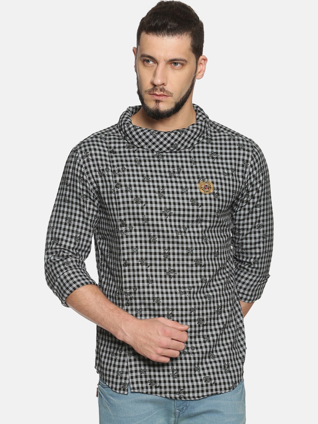 

SHOWOFF Men Grey Slim Fit Checked Casual Shirt