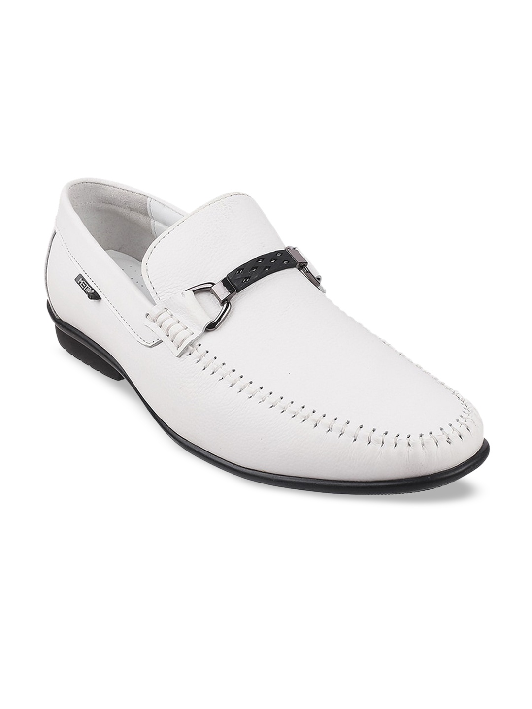 

Metro Men White Solid Leather Formal Loafers