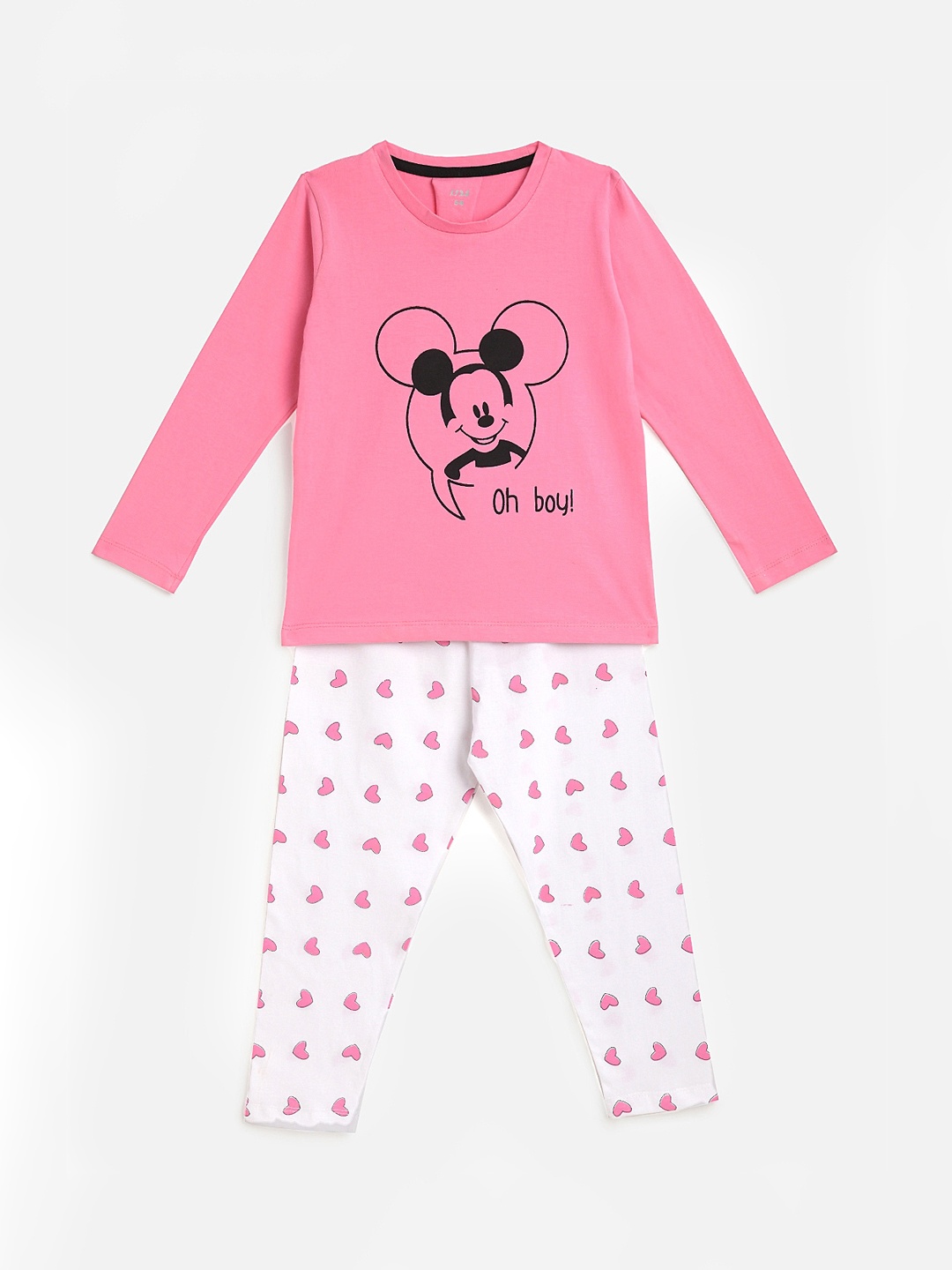 

KIDSCRAFT Girls Pink & White Mickey Mouse Printed Night suit