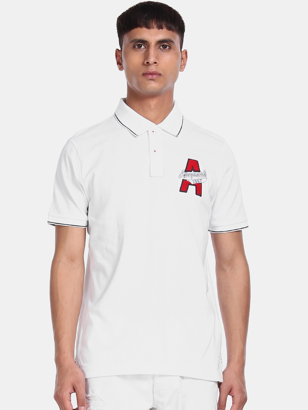 

Aeropostale Men White Printed Polo Collar T-shirt