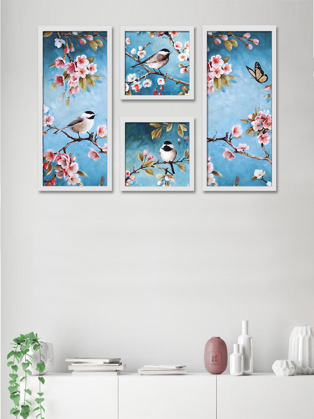 

Art Street Set Of 4 Blue & Pink Abstract Birds Theme Framed Paintings