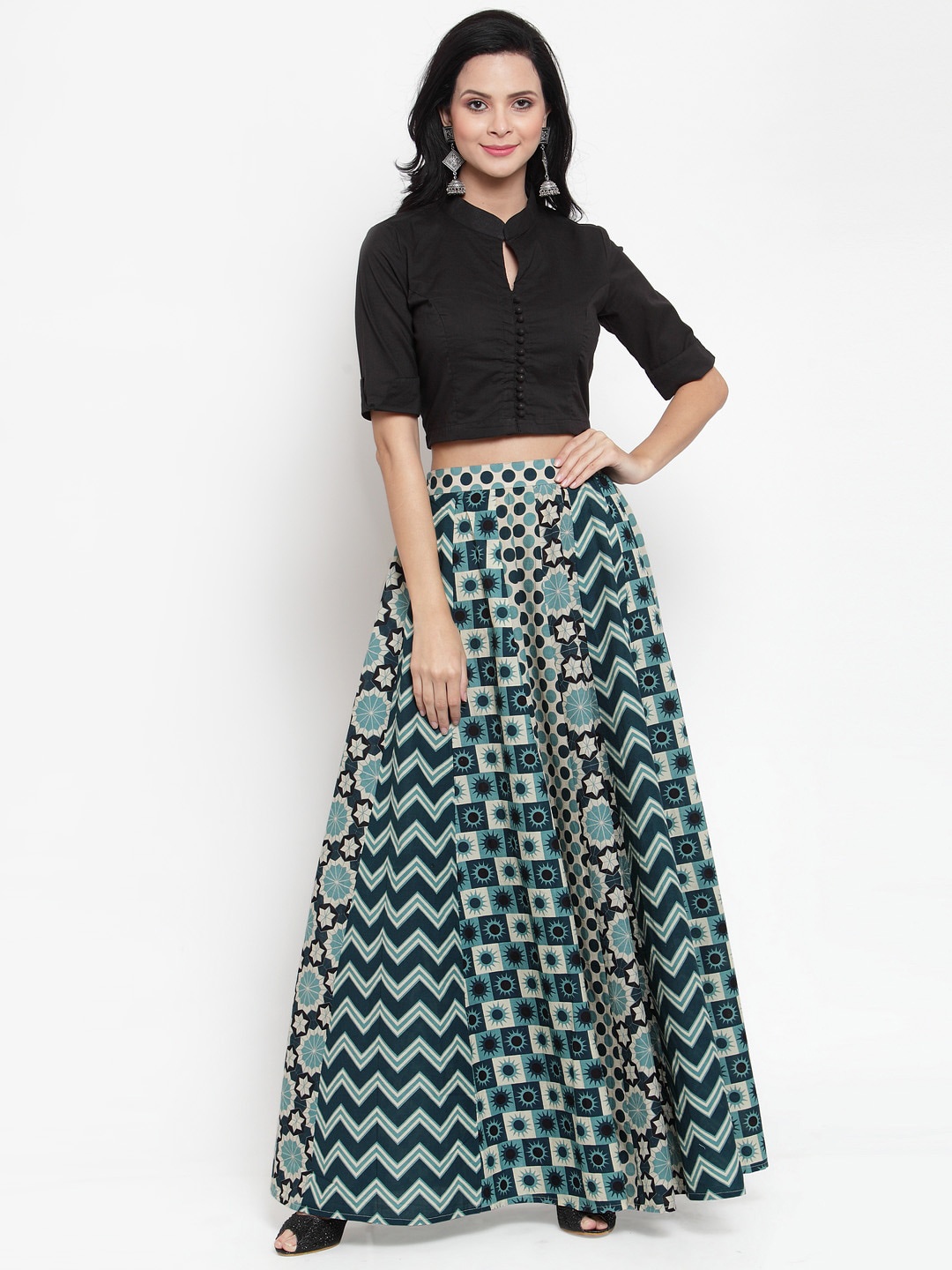 

Get Glamr Black & Green Ready to Wear Lehenga with Blouse