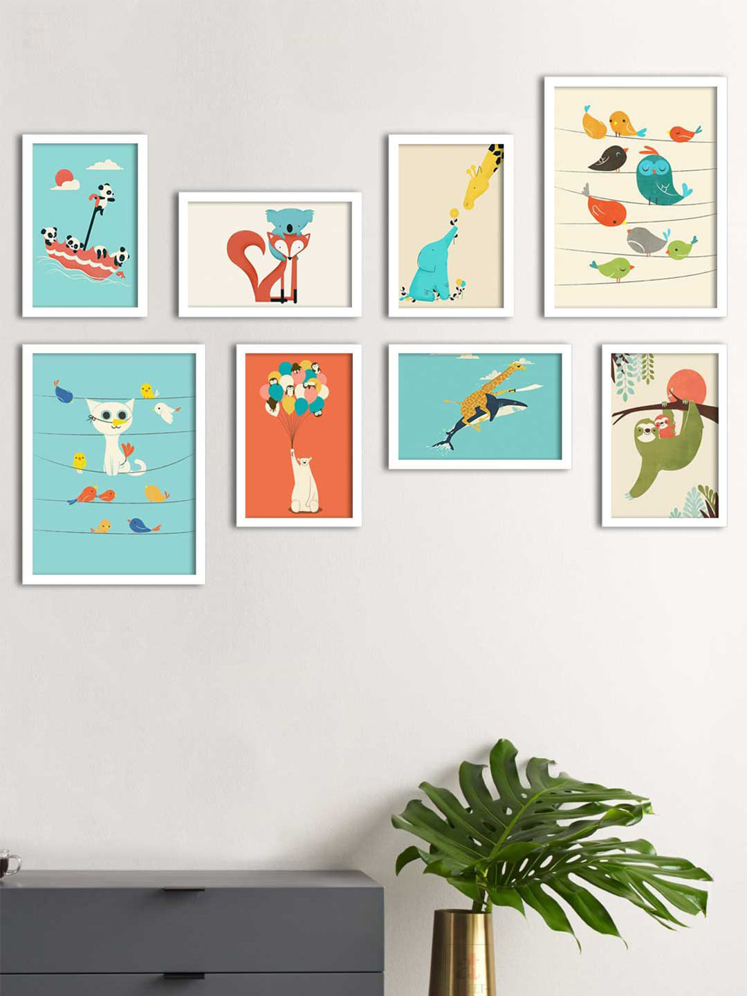 

Art Street Set Of 8 Blue & Red Individual Wall Art