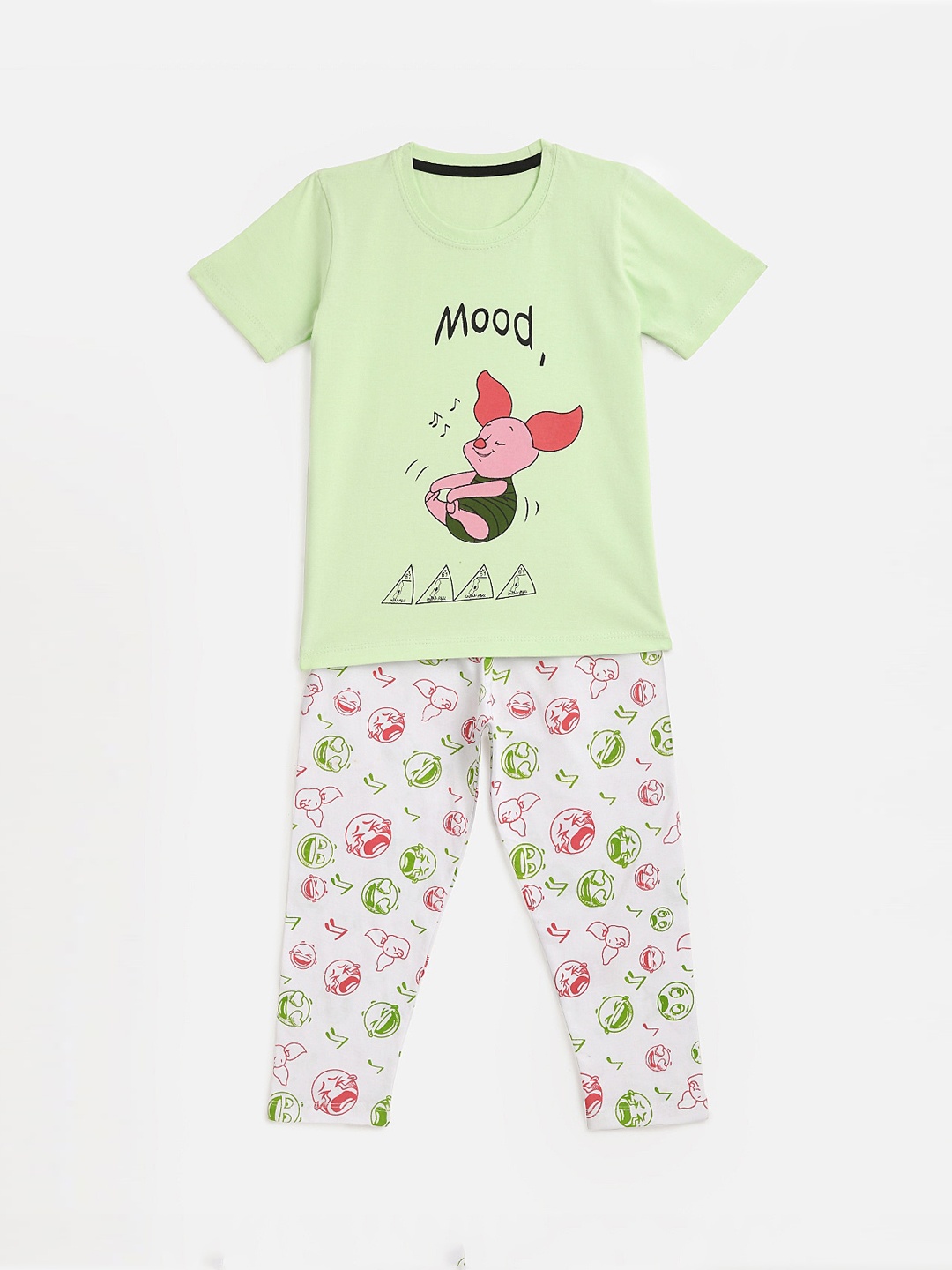 

KIDSCRAFT Girls Green & White Printed T-shirt with Pyjamas
