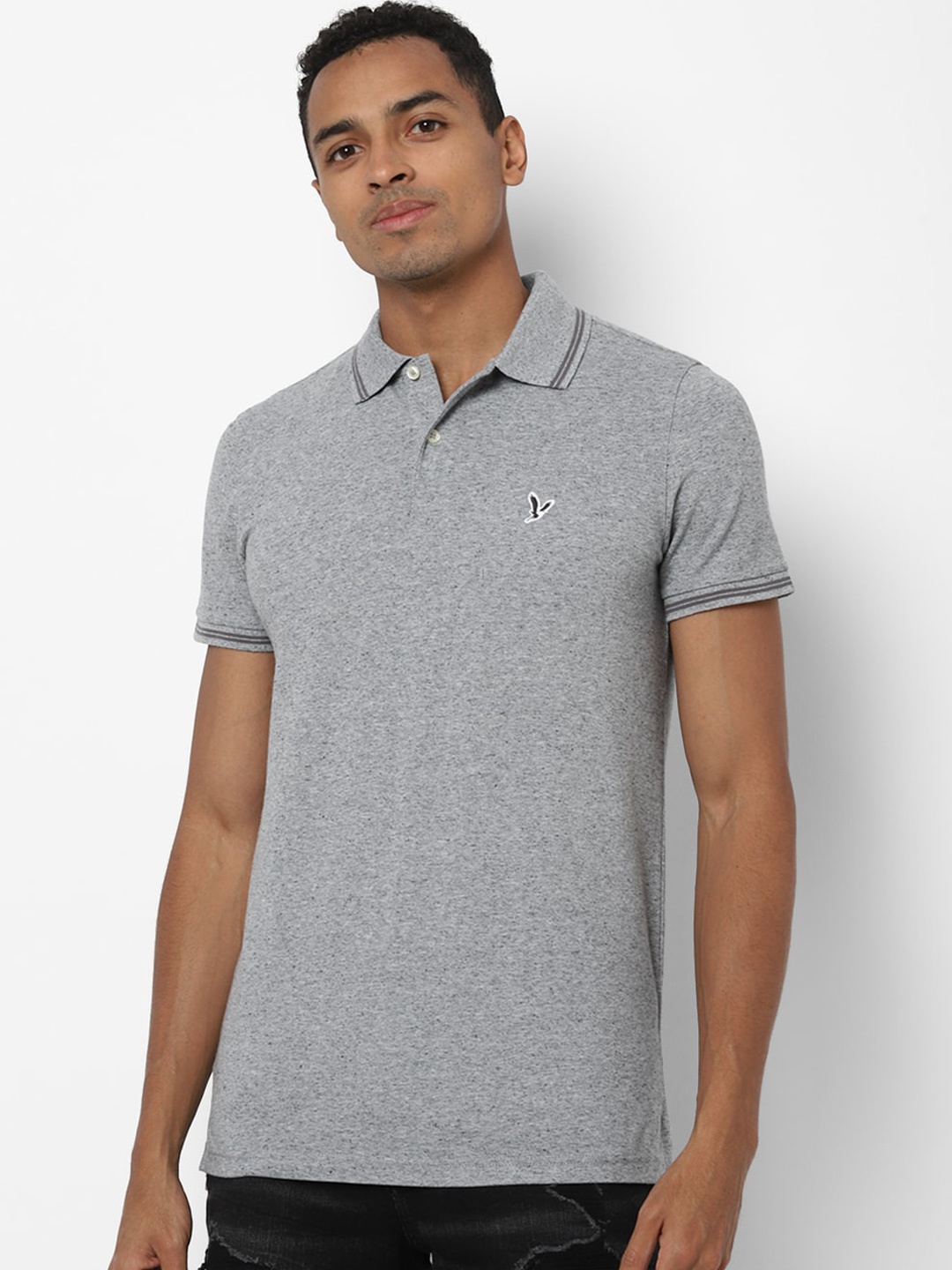 

AMERICAN EAGLE OUTFITTERS Men Grey Solid Polo Collar T-shirt