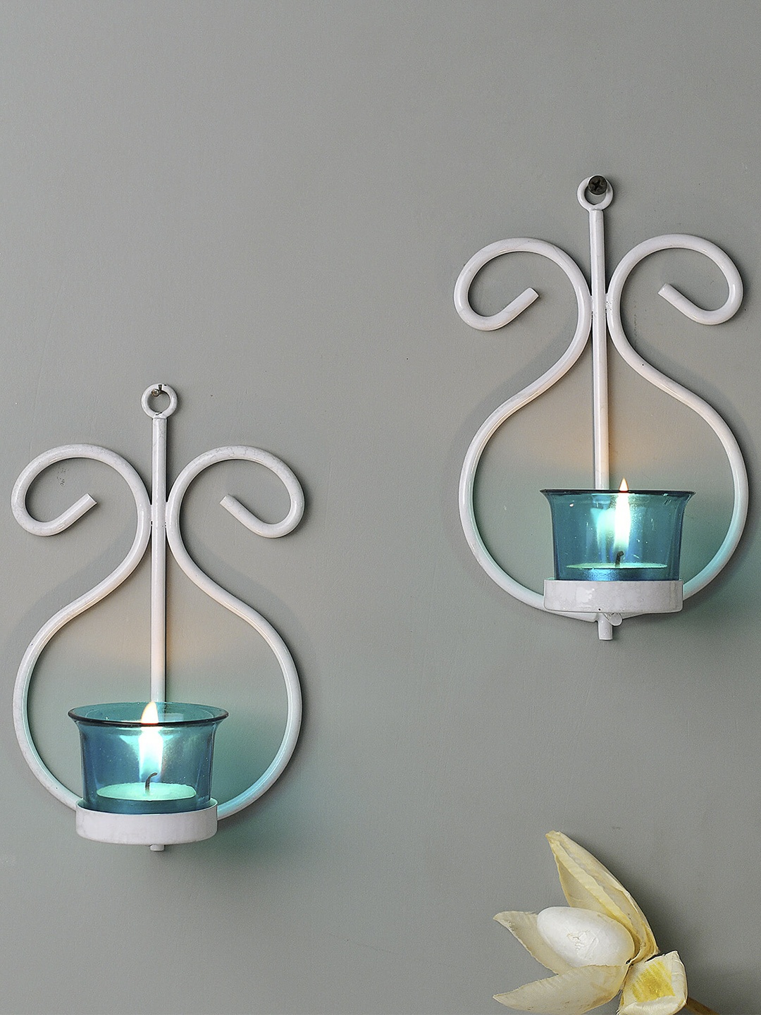 

Homesake Set of 2 White & Turquoise Blue Wall Sconce Candle Holders