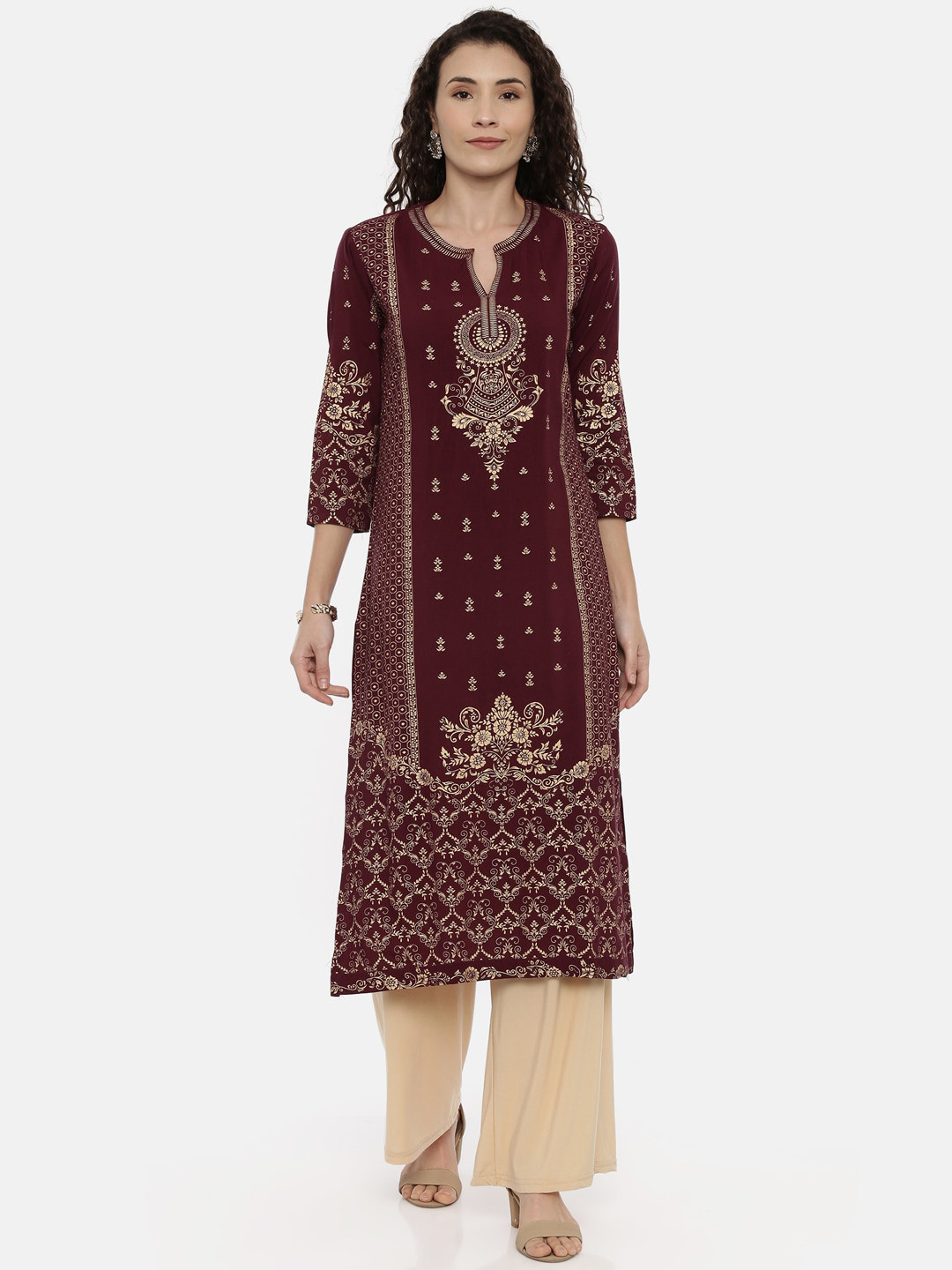 

Neerus Maroon Ethnic Motifs Printed Kurta