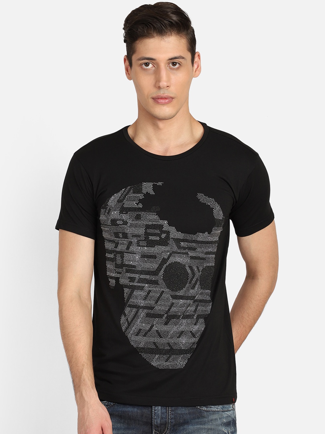 

PUNK Men Black Printed Round Neck T-shirt