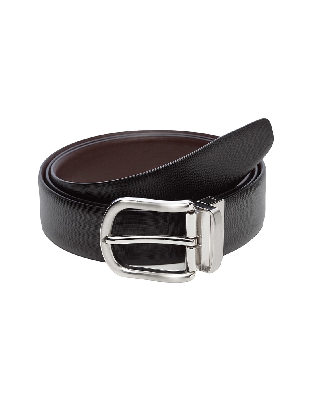 

WELBAWT Men Black & Brown Textured Leather Reversible Belt