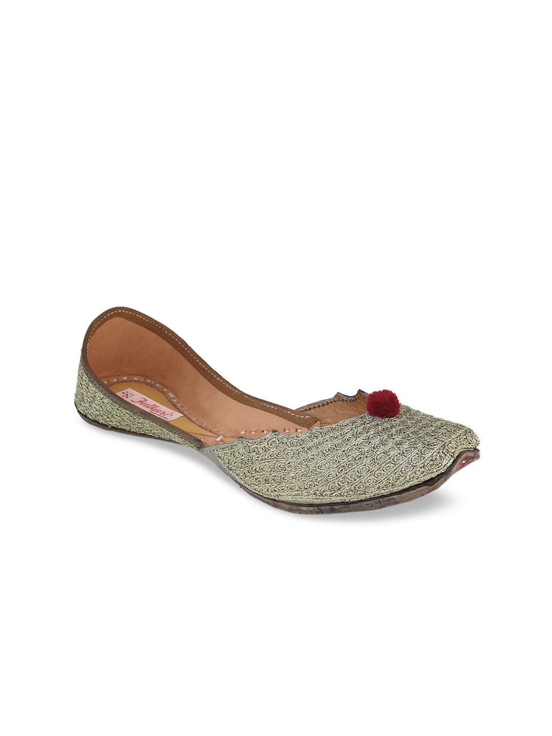 

Fulkari Women Gold-Toned Woven Design Leather Mojaris