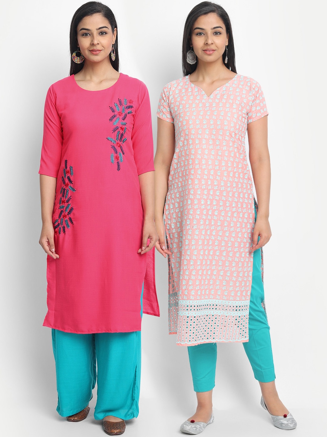 

7Threads Women Pack of 2 Floral Embroidered Kurta, Multi