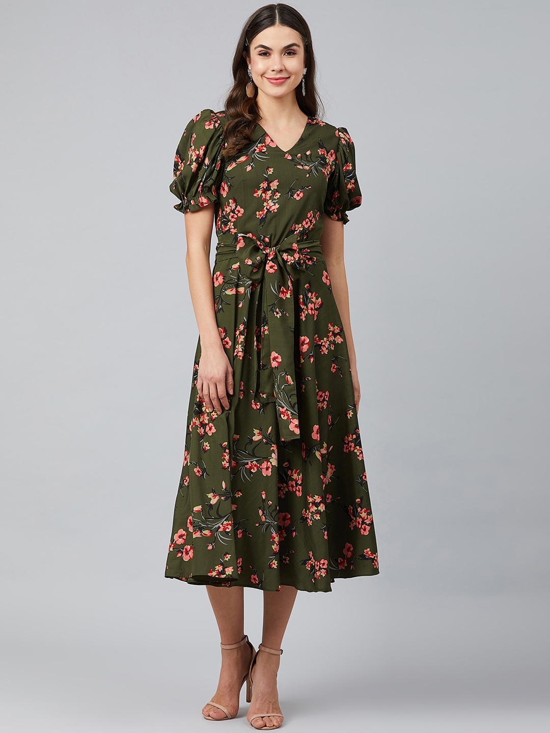 

RARE Women Green Printed Wrap Dress