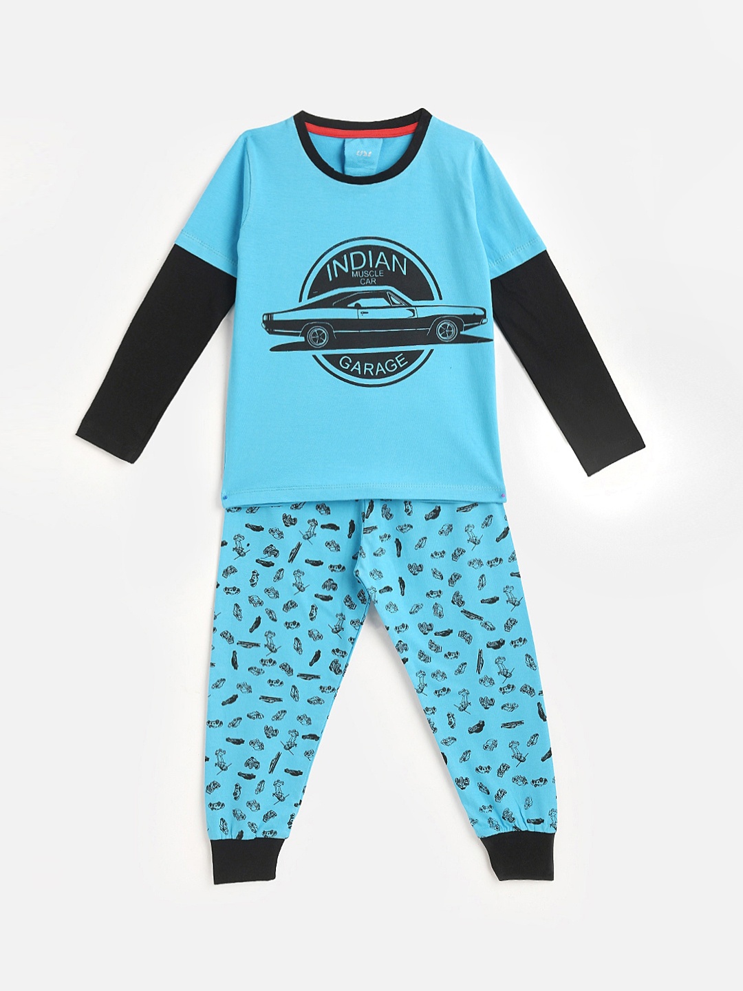 

KIDSCRAFT Boys Turquoise Blue & Black Printed Night suit
