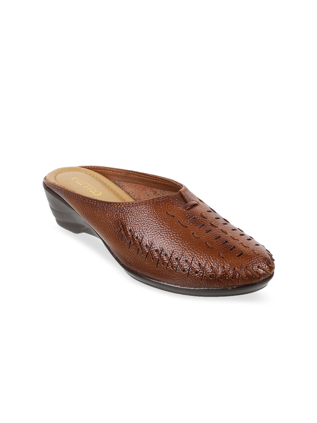 

Metro Women Tan Brown Solid Leather Mules