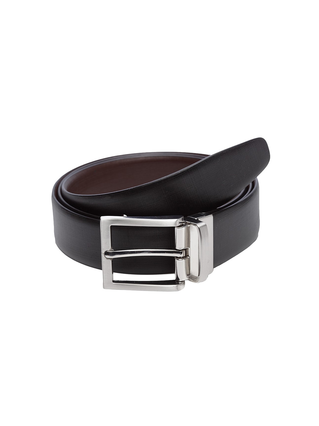 

WELBAWT Men Black & Brown Textured Reversible Leather Belt